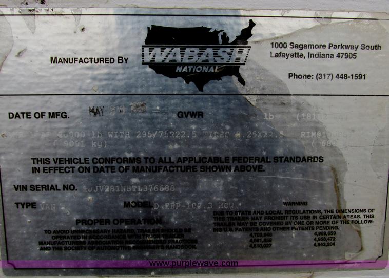 image for item F4266 1996 Wabash 28' pup trailer