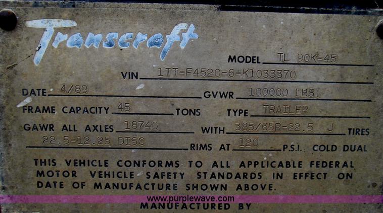 image for item G2335 1989 Transcraft TL90K-45 split-axle flatbed trailer