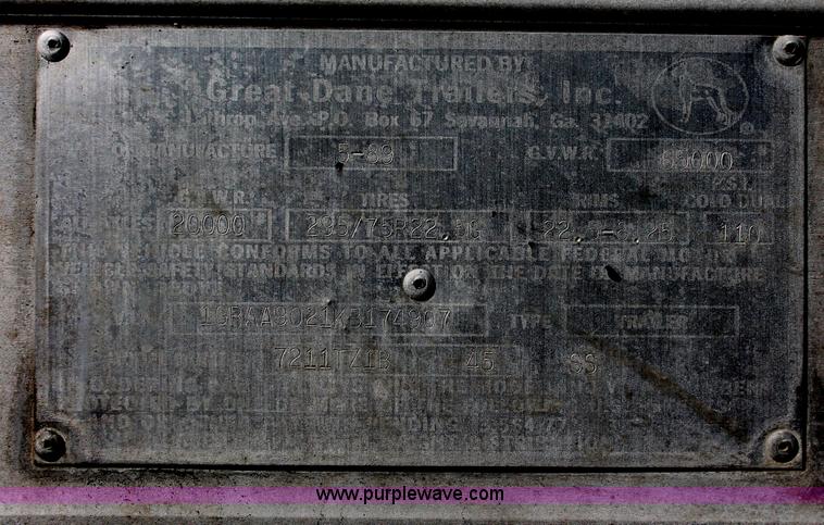 image for item H8274 1989 Great Dane 7211TZ1B 45' reefer trailer