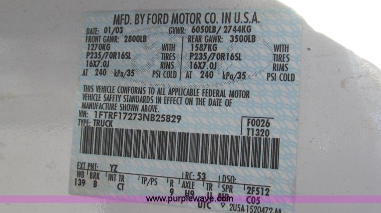 image for item G2329 2003 Ford F150 XL pickup truck