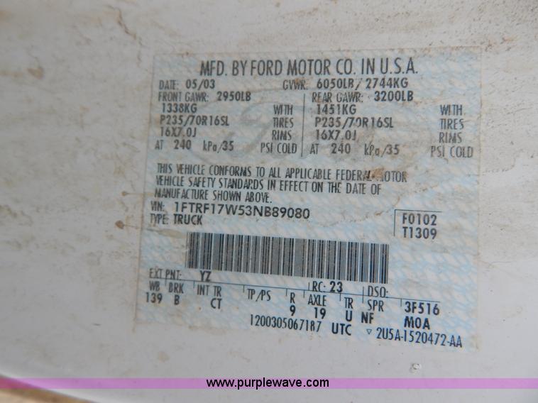 image for item I1139 2003 Ford F150 pickup truck