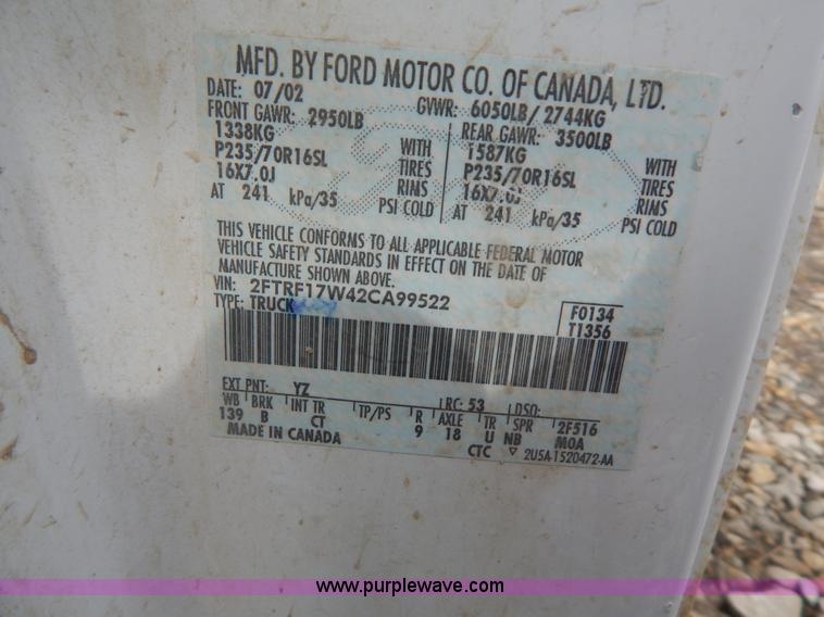 image for item I1141 2002 Ford F150 pickup truck