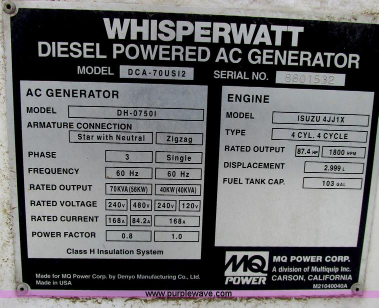 image for item A8659 2010 Multiquip DCA70USI2C generator