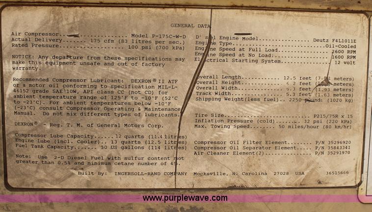 image for item C3771 Ingersoll Rand 175 air compressor