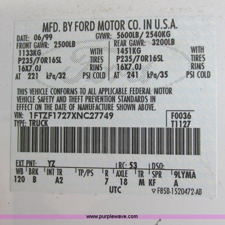 image for item I5505 1999 Ford F150 XL pickup truck