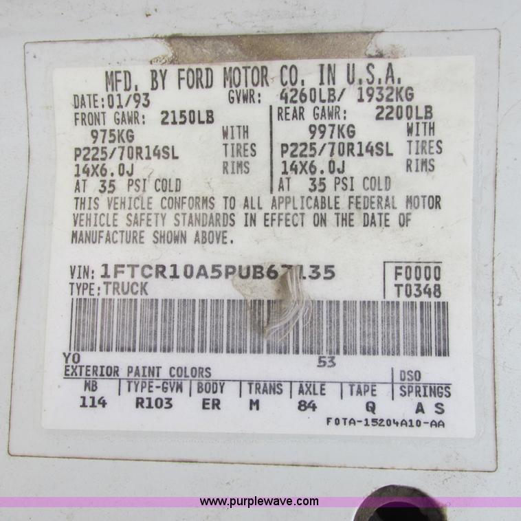 image for item I5508 1993 Ford Ranger XLT pickup truck