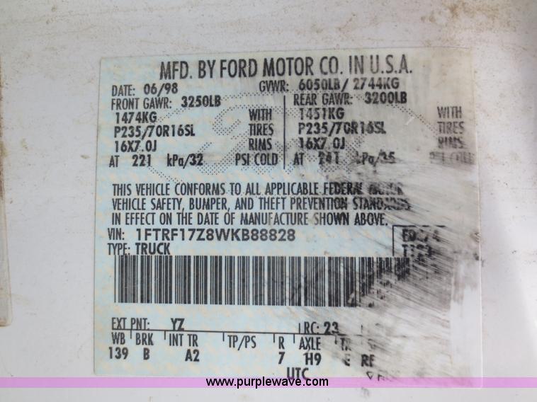 image for item F6865 1998 Ford F150 pickup truck