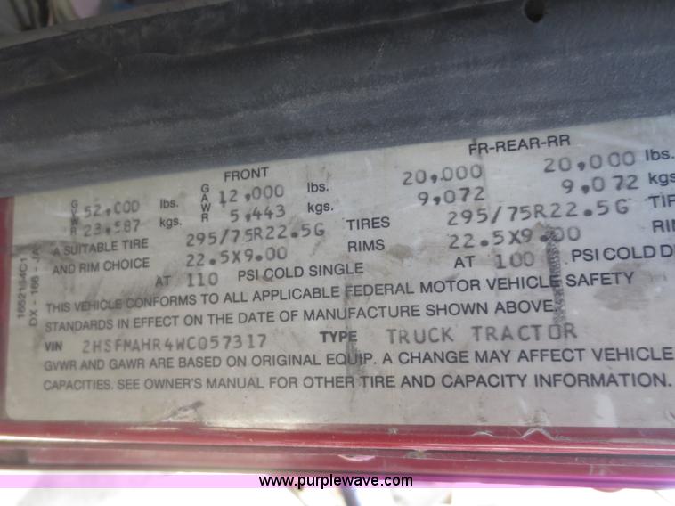 image for item F6880 1998 International 9200 dump truck