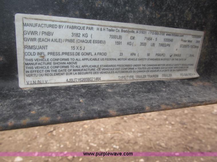 image for item F7329 2005 H&H tandem axle trailer