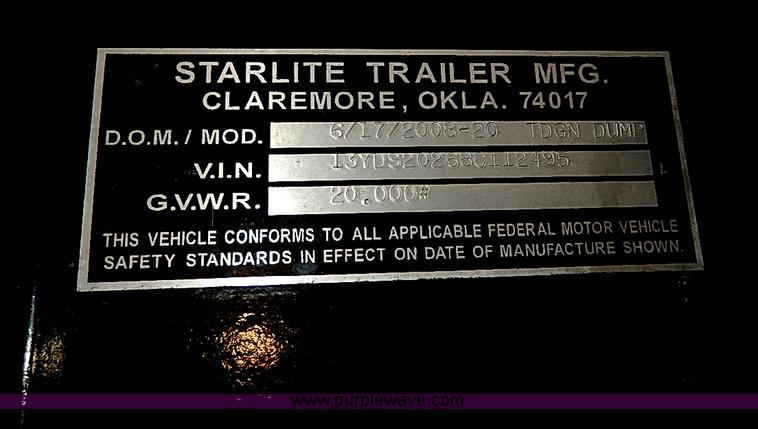 image for item H6187 2008 Starlite gooseneck dump trailer