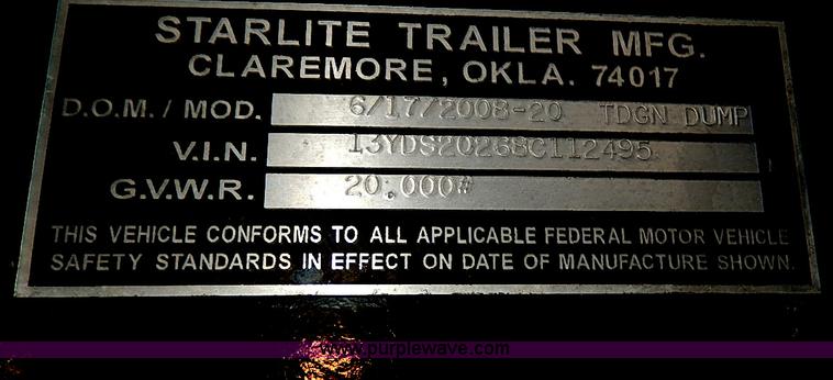 image for item H6187 2008 Starlite gooseneck dump trailer