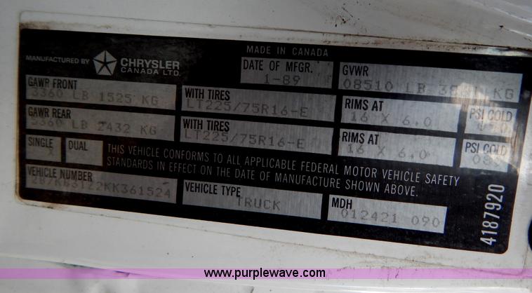 image for item I1020 1989 Dodge Ram B350 cargo van