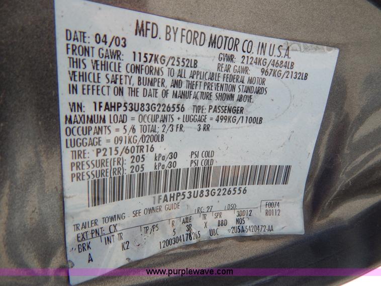 image for item I1072 2003 Ford Taurus SE
