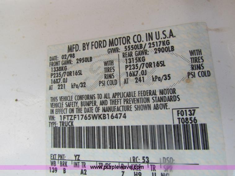 image for item H2221 1998 Ford F150 pickup truck