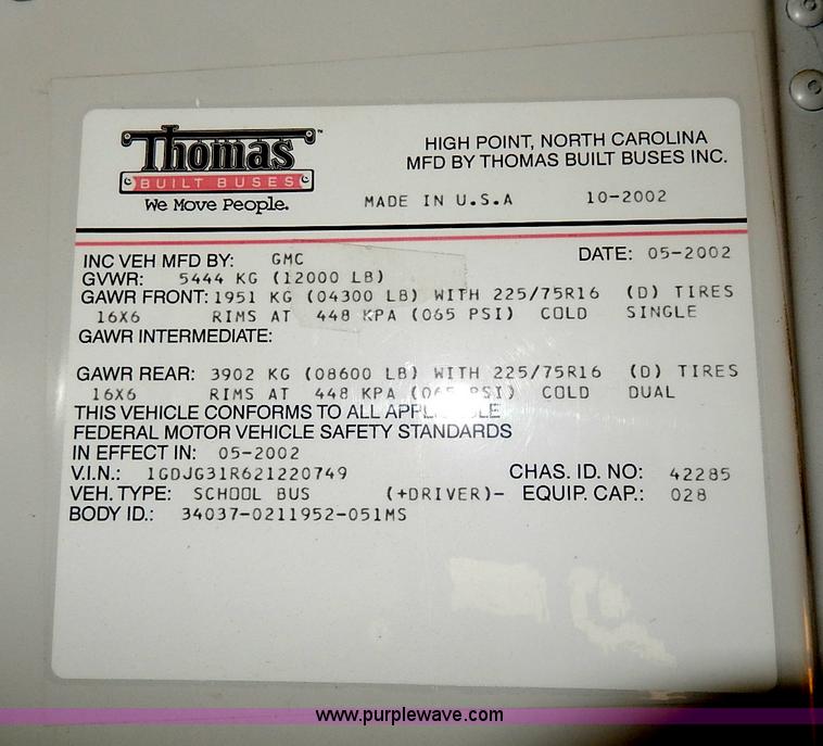 image for item I3700 2002 GMC Savana G3500 Thomas school bus