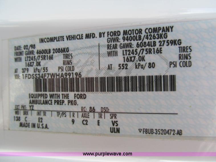 image for item I7148 1998 Ford Econoline E350 Super ambulance