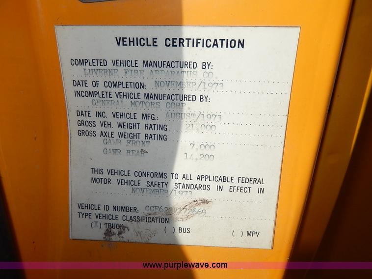 image for item I9307 1973 Chevrolet C60 fire truck