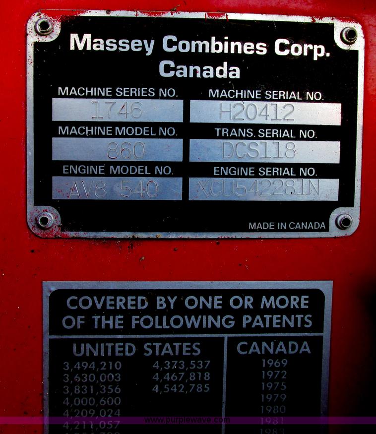 image for item A8665 1987 Massey-Ferguson 860 combine