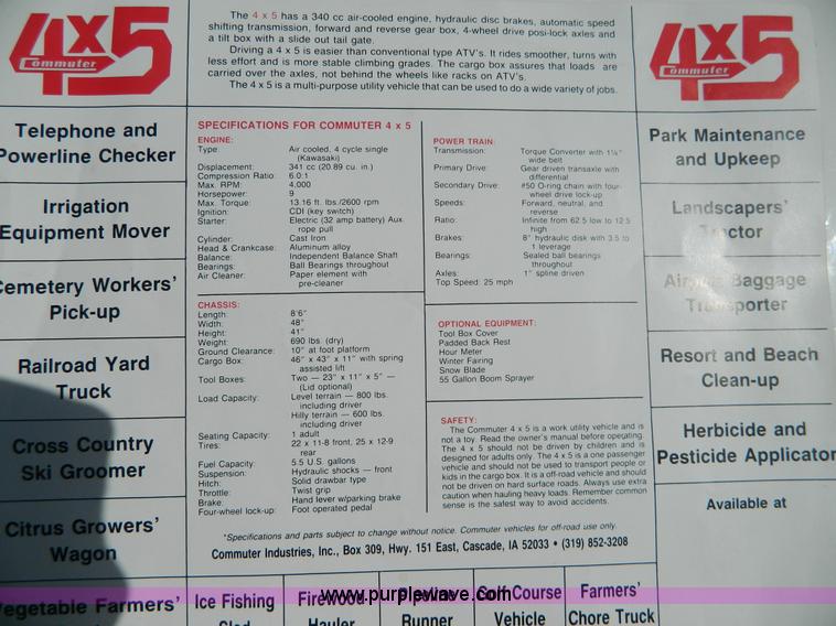 image for item AQ9497 1987 Commuter 4X5 ATV