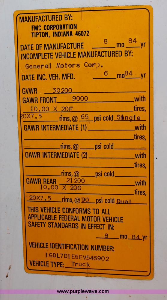 image for item H5718 1984 GMC TopKick 7000 fire truck