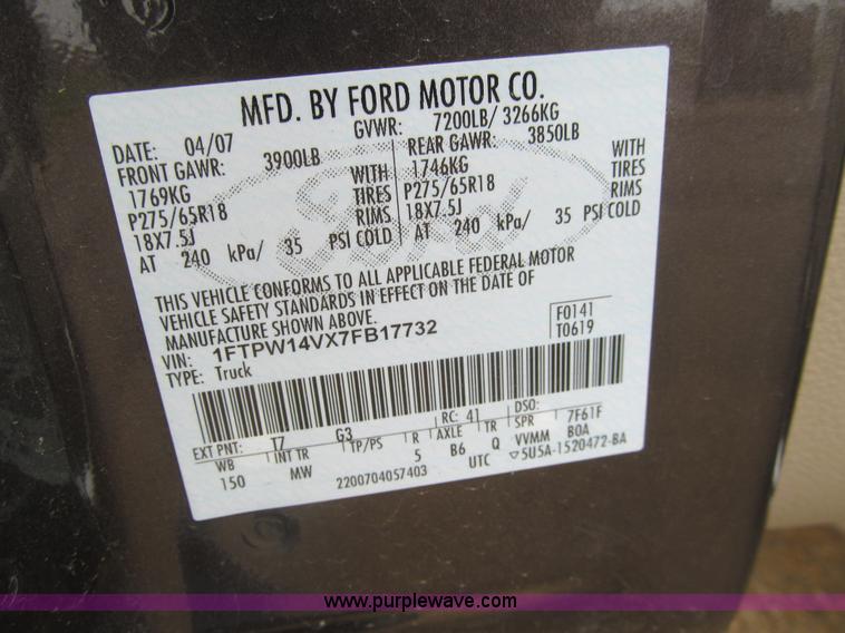 image for item I7066 2007 Ford F150 XLT SuperCrew pickup truck