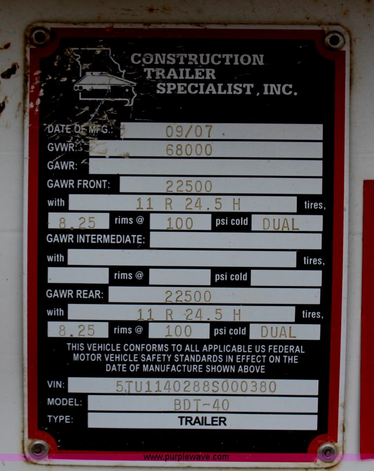 image for item H1427 2008 Construction Trailer Specialist, Inc. BDT-40 belly dump trailer