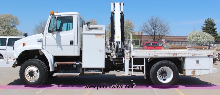 image for item H6088 2003 Freightliner FL80 flatbed truck with knuckle boom crane
