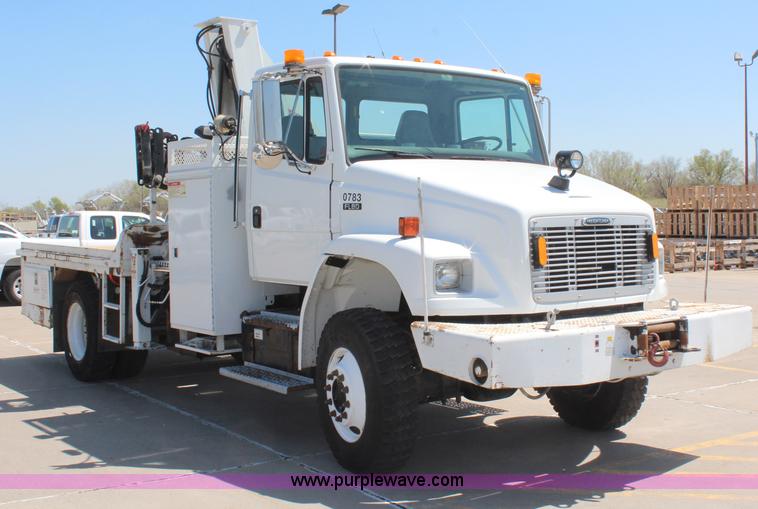 image for item H6088 2003 Freightliner FL80 flatbed truck with knuckle boom crane