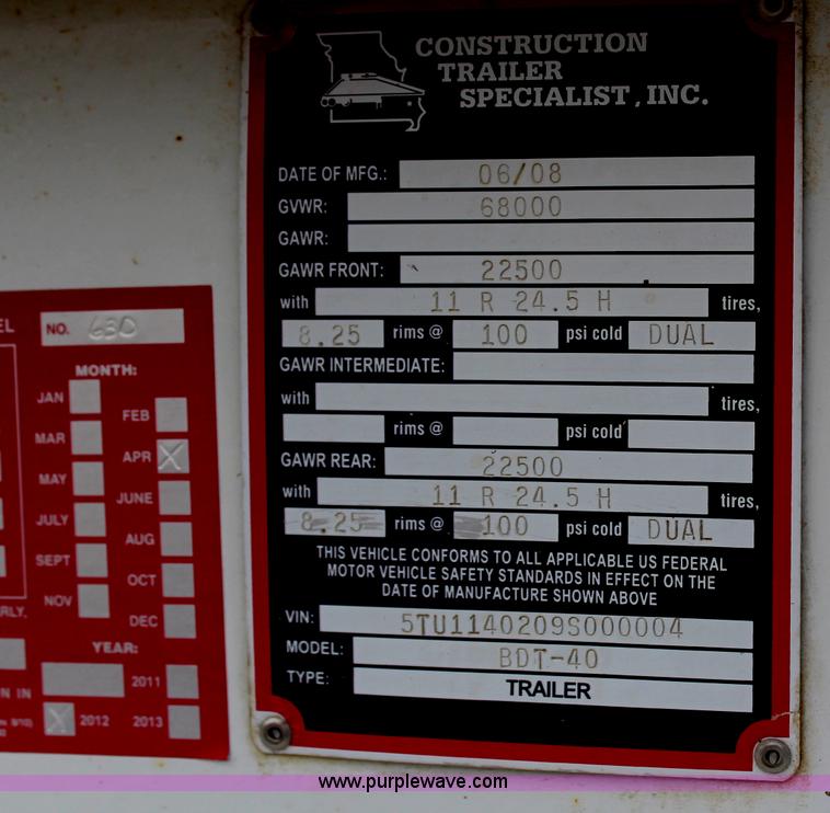 image for item H6151 2009 Construction Trailer Specialist, Inc. BDT-40 belly dump trailer