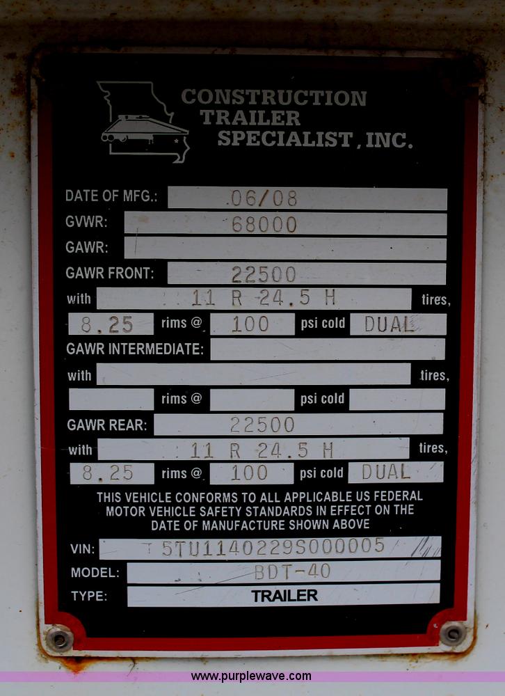 image for item H6152 2009 Construction Trailer Specialist, Inc. BDT-40 belly dump trailer