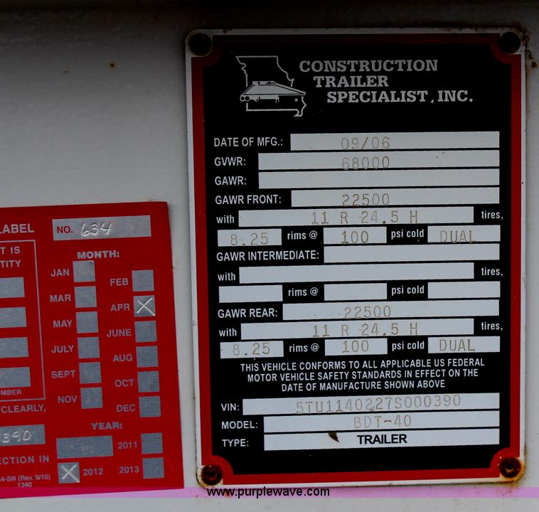 image for item H6156 2007 Construction Trailer Specialist, Inc. BDT-40 belly dump trailer