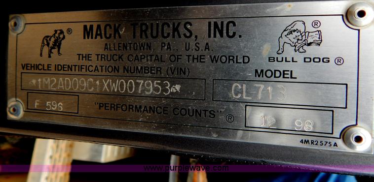 image for item I1011 1999 Mack CL713 triple axle dump truck