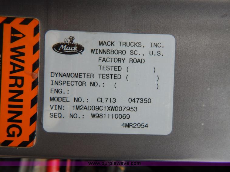 image for item I1011 1999 Mack CL713 triple axle dump truck