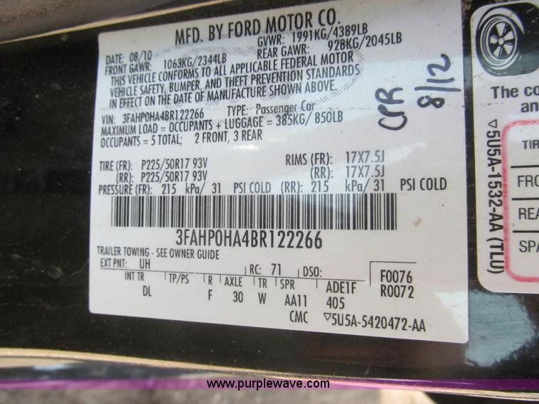 image for item I7109 2011 Ford Fusion I4