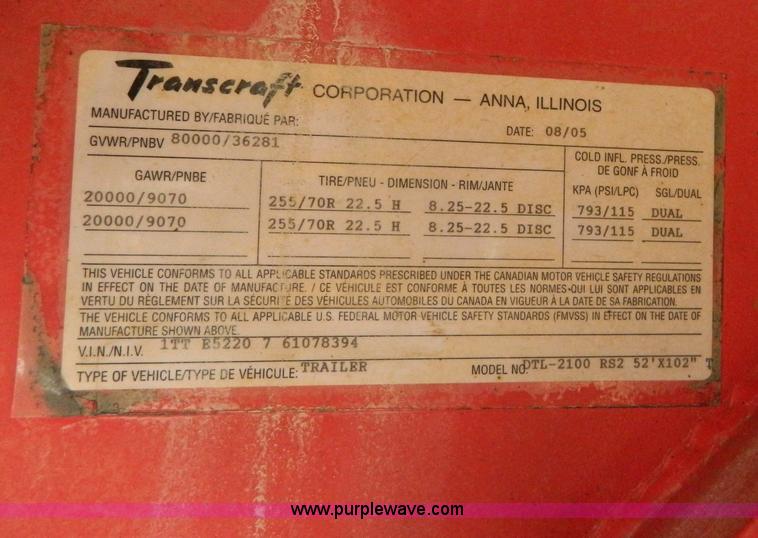 image for item AQ9498 2006 Transcraft DTL-2100 RS2 52' drop deck sliding spread axle trailer