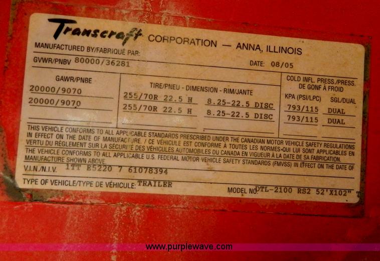 image for item AQ9498 2006 Transcraft DTL-2100 RS2 52' drop deck sliding spread axle trailer