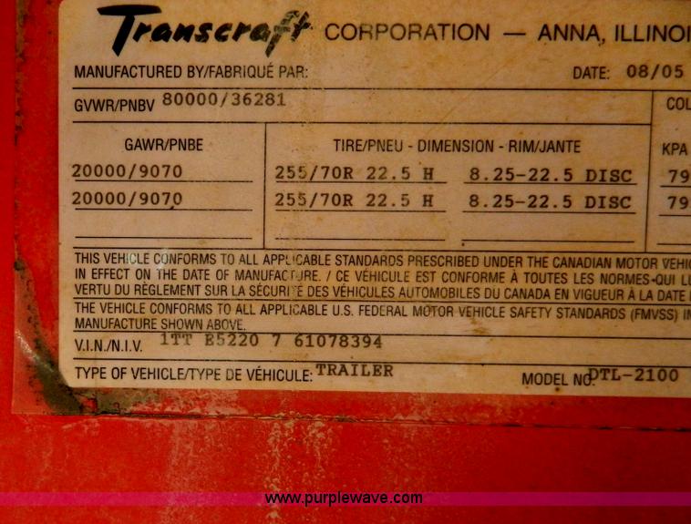 image for item AQ9498 2006 Transcraft DTL-2100 RS2 52' drop deck sliding spread axle trailer