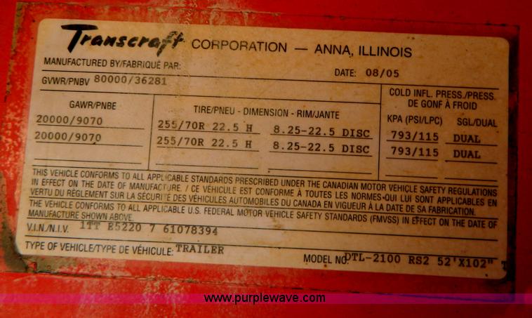 image for item AQ9498 2006 Transcraft DTL-2100 RS2 52' drop deck sliding spread axle trailer