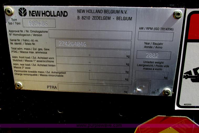 image for item F7383 2002 New Holland BB960S large square baler