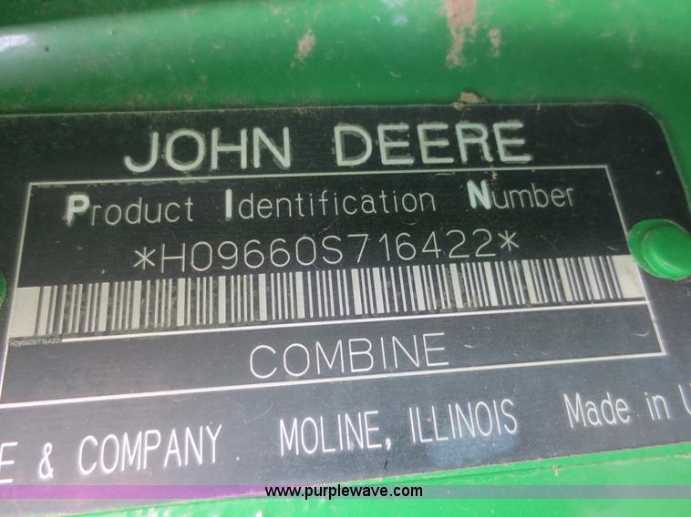 image for item F8270 2006 John Deere 9660 STS RWA combine