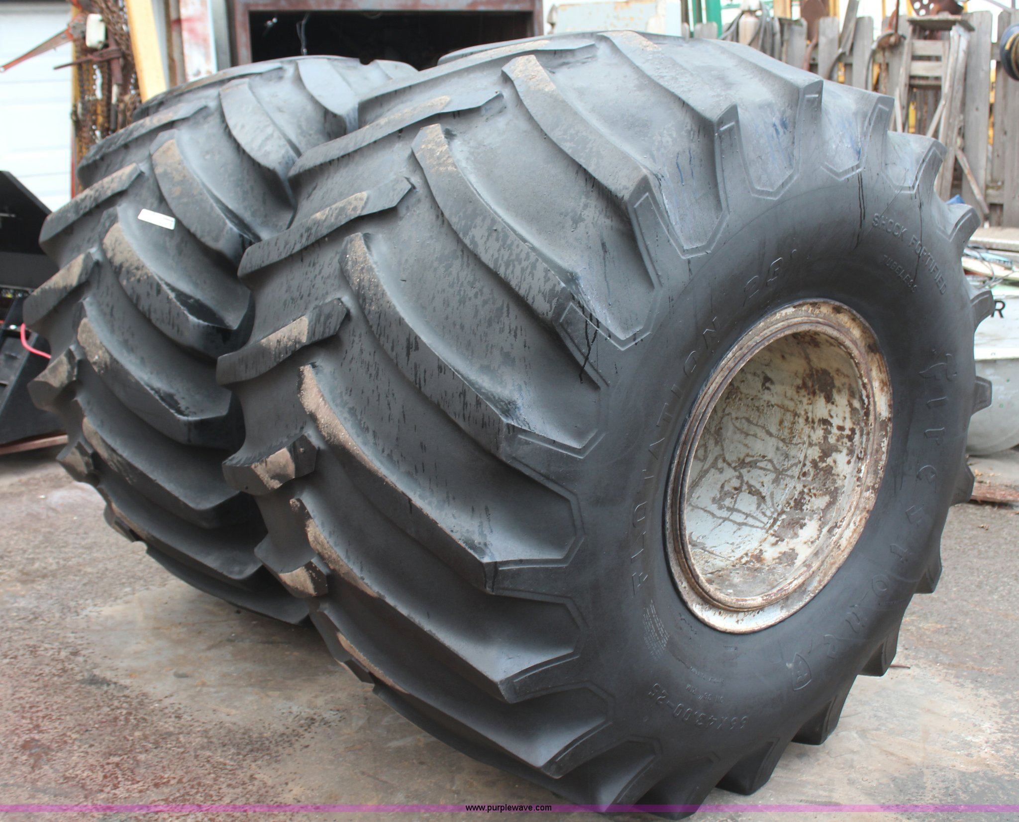 (2) 66x43.0025 floatation tires and wheels Item AM9483 selling at