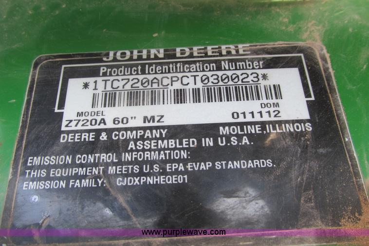 image for item AZ9697 2012 John Deere Z720A ZTR lawn mower