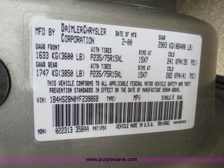 image for item B4903 2000 Dodge Durango SUV