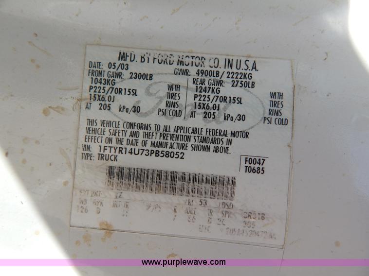 image for item H3409 2003 Ford Ranger SuperCab pickup truck