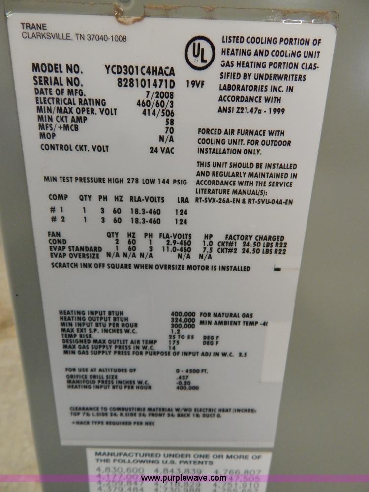 image for item H3418 Trane 25 ton roof top AC and heating unit