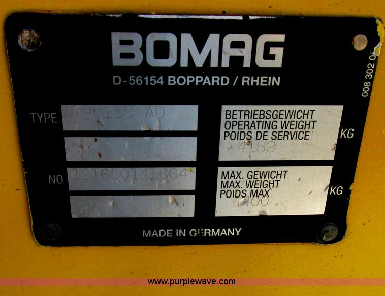 image for item F4886 2002 Bomag BW138AD vibratory smooth drum roller