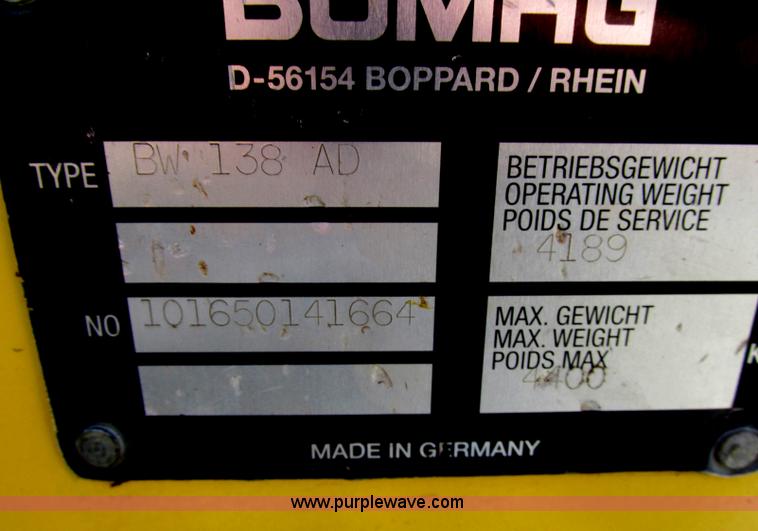 image for item F4886 2002 Bomag BW138AD vibratory smooth drum roller