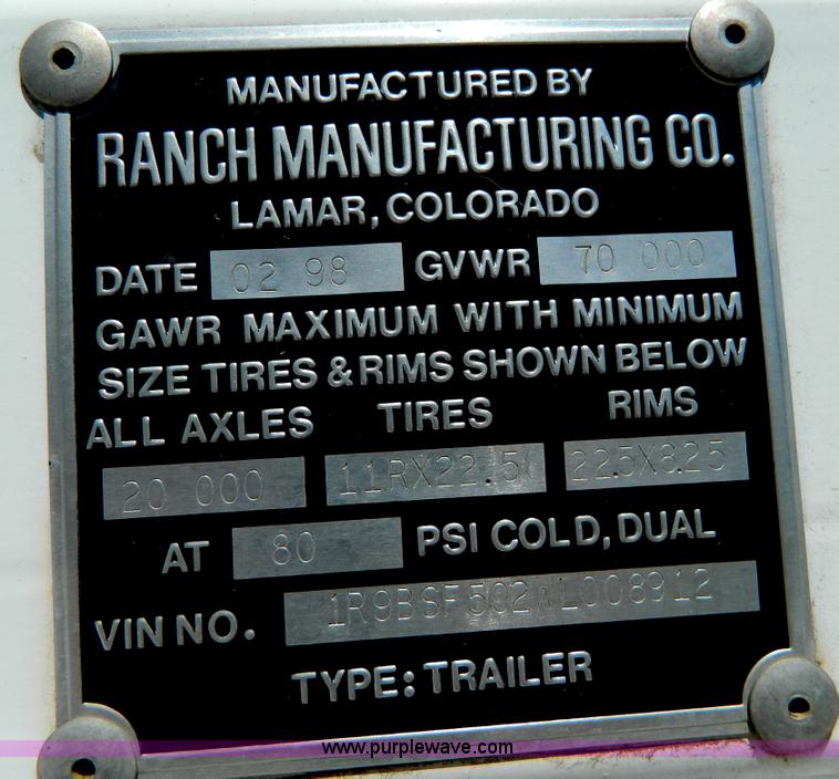 image for item H2486 1998 Ranch Mfg. Ranco belly dump trailer