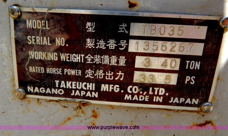 image for item H3441 1995 Takeuchi TB035 compact excavator