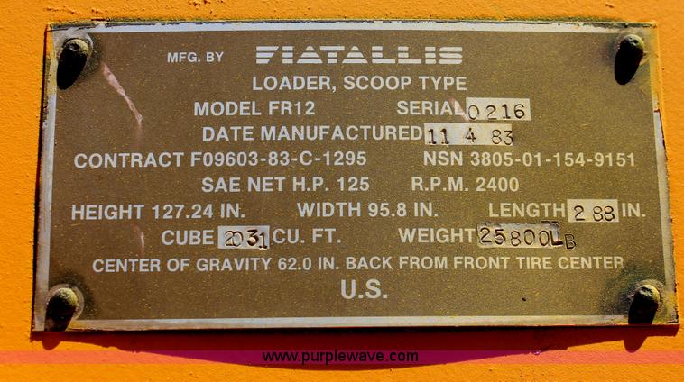 image for item H5697 1984 Fiat-Allis FR12 wheel loader